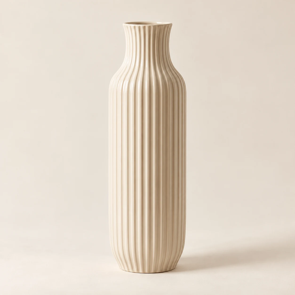 Torre Tall Ribbed Vase — Cream